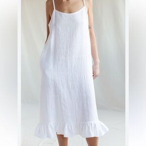 Bellamie White Tiered Slip Midi Dress with Spaghetti Straps